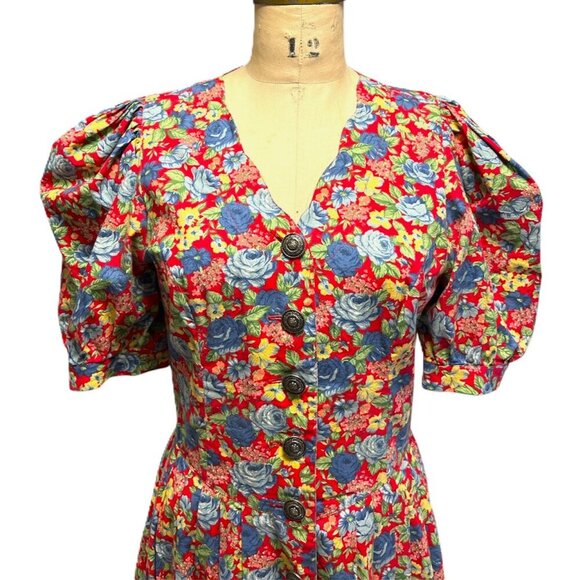 Vintage 90s dress floral print prairie, romantic cottagecore, granny 100% cotton - Picture 8 of 15